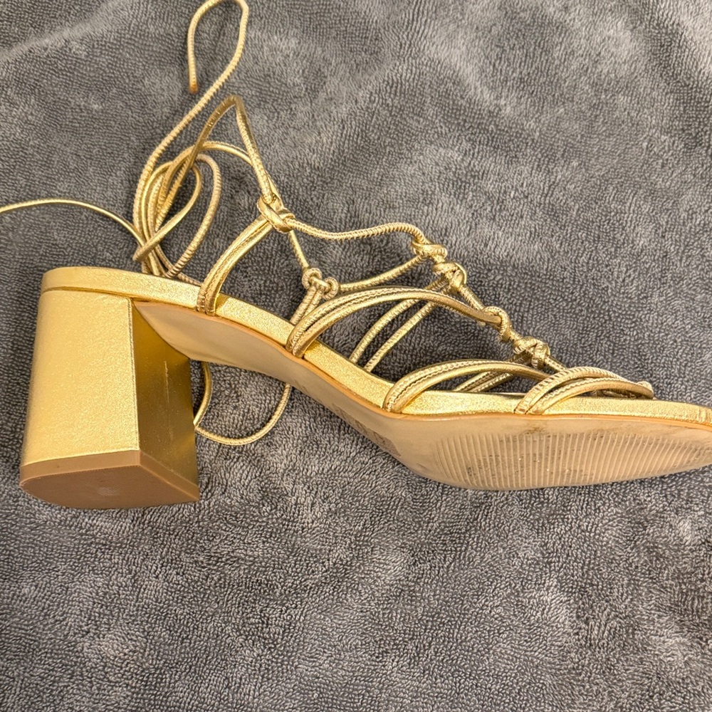 Anthropology Lace up Elegant Gold Strappy Women's Heels Size 9 - Picture 6 of 7